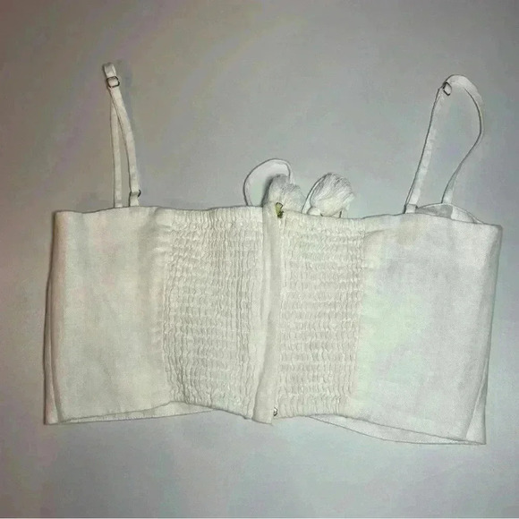 Cara Cara White Linen Crop Top M Maidstone Cami Strappy Tank Ruched Tie Sinched - Picture 13 of 15